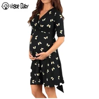 sexy maternity summer a line dress for pregnant women chic plus size pregnancy clothing floral bow loose dobby half sleeve gown