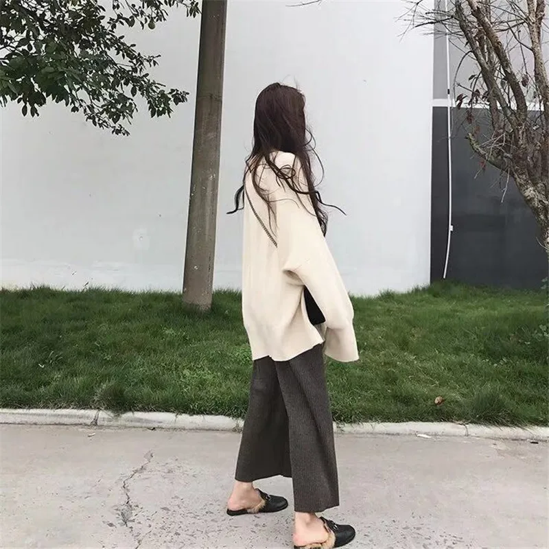 

CBAFU loose pullovers sweater set vintage knitted suit women 2 piece set vintage long sleeve plus size clothesautumn winter F957
