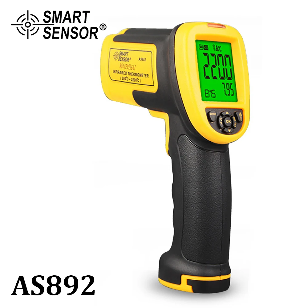 

Smart Sensor AS892 Digital IR Non-contact Laser Infrared Thermometer Temperature Gauge with Temperature Meter Gun 200~2200C
