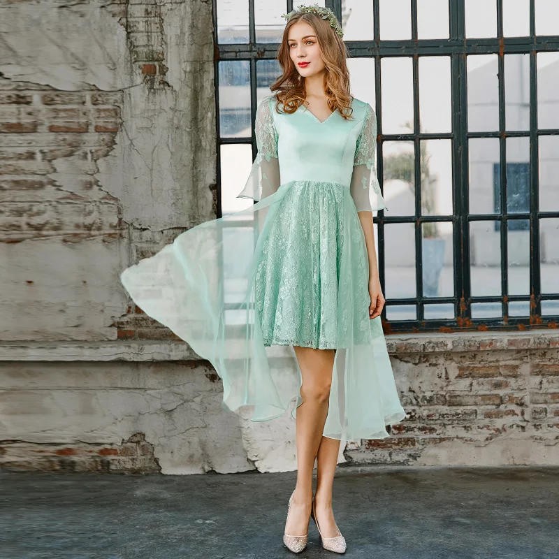 

Skyyue Mom And Daughter Prom Gowns FB147 V-Neck Half Sleeve Vestido De Fiesta Patchwork A-Line Parent-child Banquet Dresses 2020