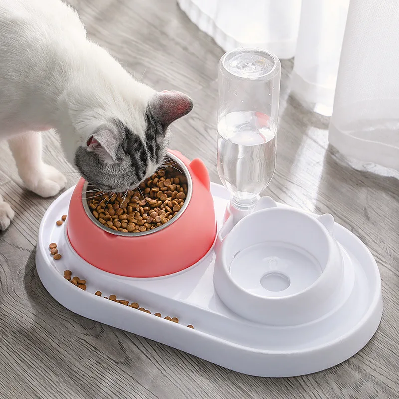

Pet Cat Bowl Dog Automatic Drinking Water Bottle Double s Stainless Steel Feeder 600ml Kitten