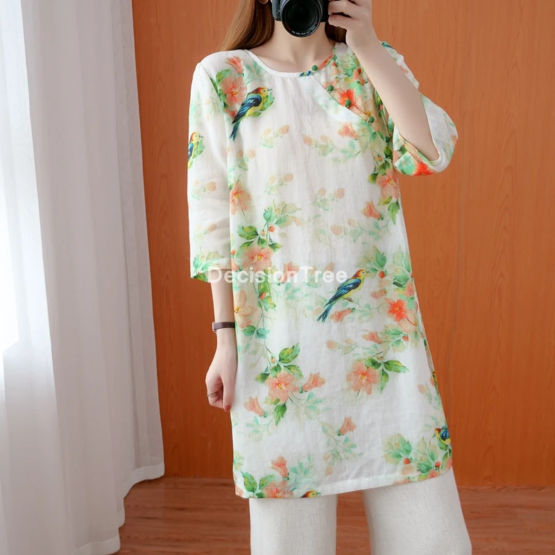 

2022 cotton camisa china mujer chinese style flower print blouse women qipao shirts chinese style hanfu top linen tang blouse