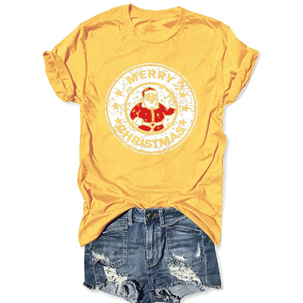 

Summer T Shirt For Women 2019 New Christmas Santa Letter Print Short Sleeve T-shirt Casual Loose Tunic Tops Tees Plus Size 12.11