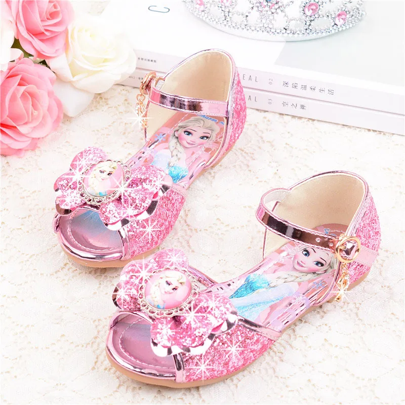 

Disney girls sandals summer new children's princess shoes soft bottom little girl fish mouth sandals frozen elsa shoes sequins