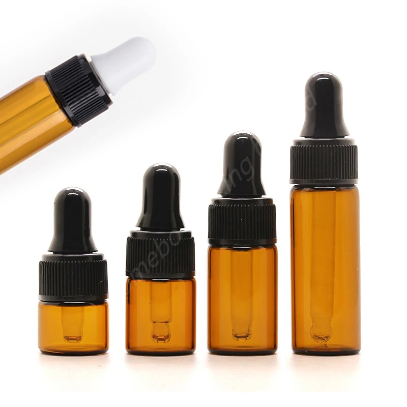 

1000pcs Spot Goods 1ml 2ml 3ml 5ml Portable Amber Aromatherapy Esstenial Oil Bottle with Glass Eye Dropper Glass Dropper Bottle