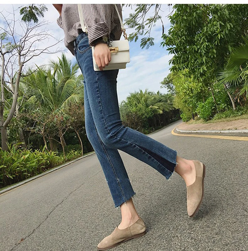 

Jeans ladies high waist jeans streetwear denim trousers retro split straight leg pants ladies Korean version