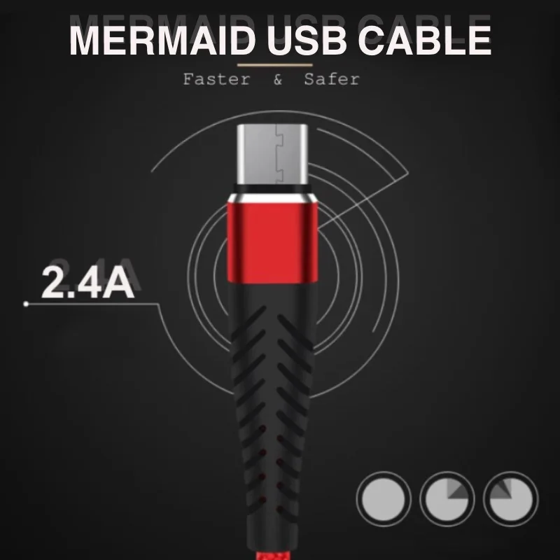 2.4A Русалка мобильный телефон USB кабель быстрой зарядки дата провод для samsung huawei