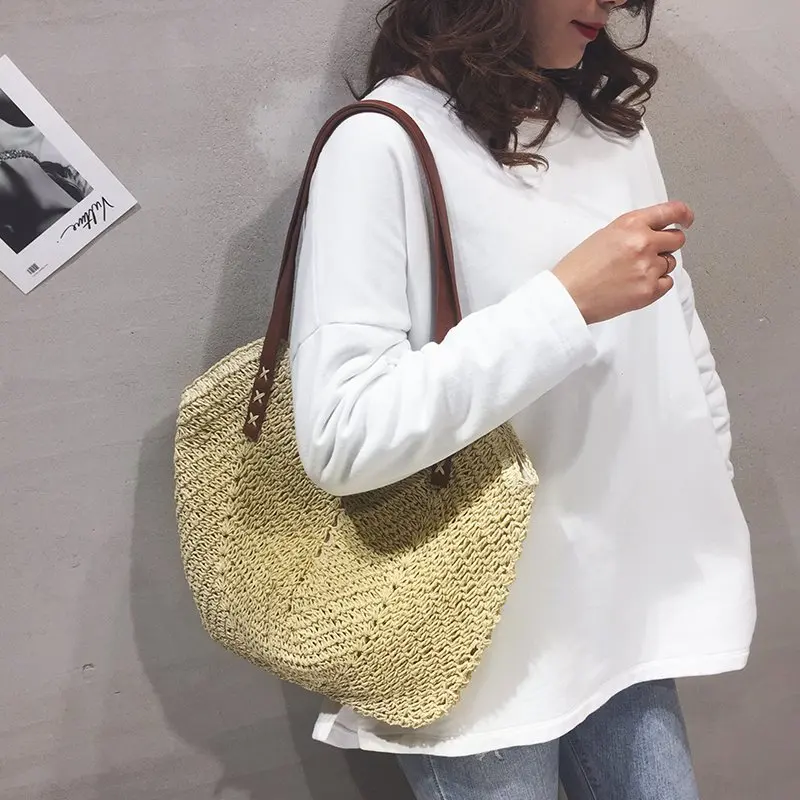 

2021 new high-quality woven beach summer big female bag Bohemia for womens bags handbags