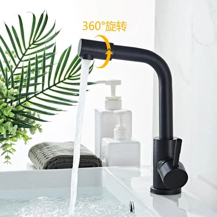 Высокий смеситель для раковины из черного хром тонкий в ванную комнату воды кран