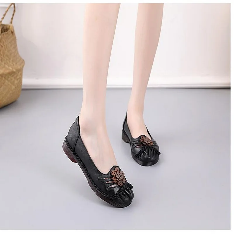 Women Flats Shoes 2020 Genuine Leather Autumn Handmade Comfortable Shoes Women Loafers Summer Soft Leather Shoes