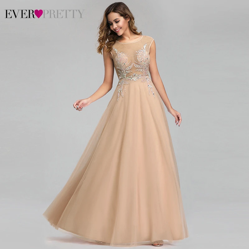Luxury Evening Dresses Long Ever Pretty A-Line Double O-Neck Beaded See-Through Sexy Formal Evening Gowns Abendkleider
