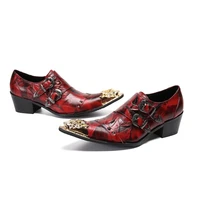 classic euro high heels mens oxford red wedding shoes genuine leather gold pointed toe printed buckle shoes