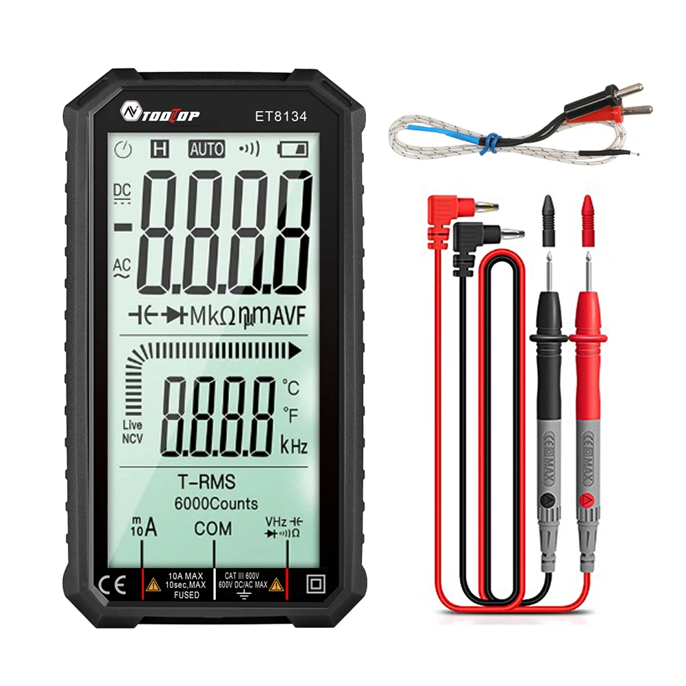 

TOOLTOP ET8134 Digital Multimeter 4.7In LCD DC/AC Current Voltage Measurement Capacitance Resistance Measuring Meter NCV Tester
