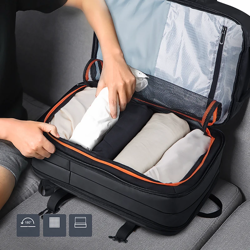 Мужской деловой рюкзак LAORENTOU черный повседневный с мягкими ручками для