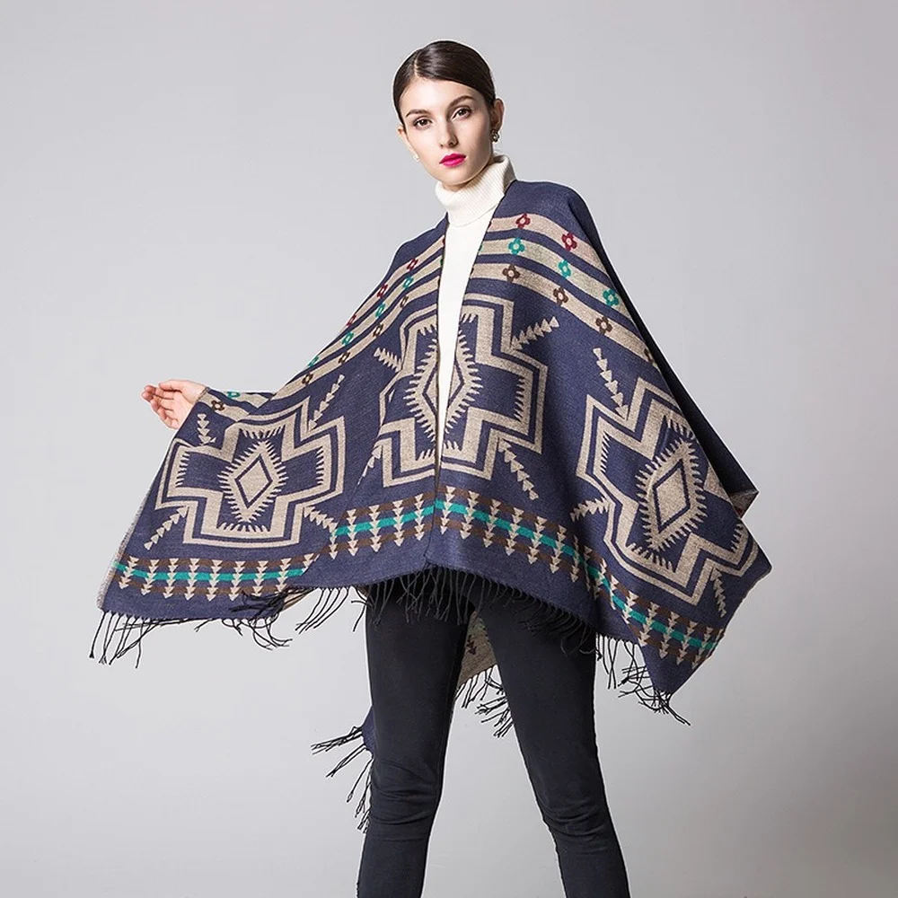 

cardigans for women popular plum tassel lengthened and thickened cashmere like national style travel split Shawl Scarf