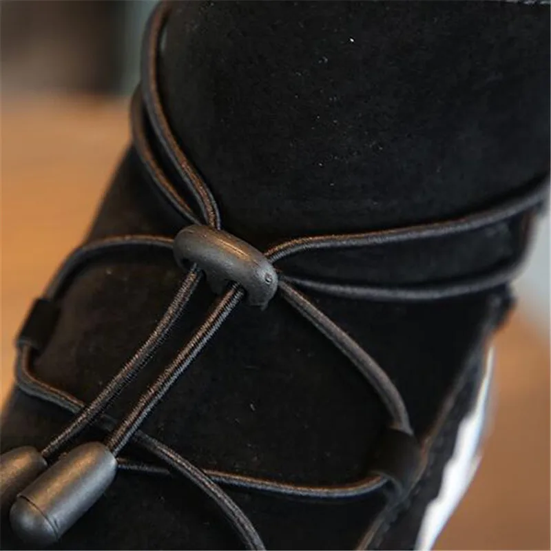 Зимние кожаные ботинки MHYONS детские с толстым мехом черные кроссовки для девочек