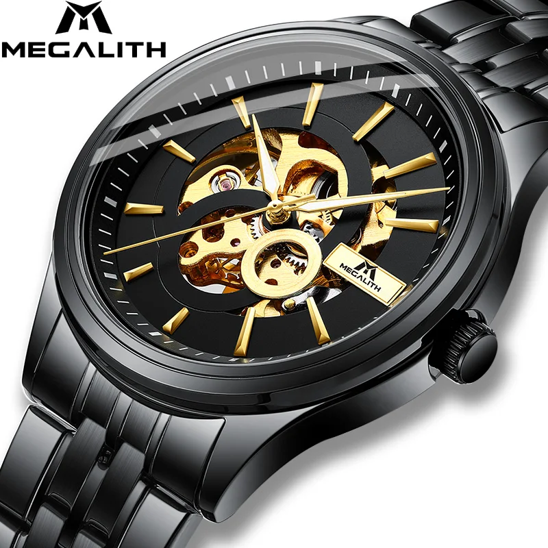 MEGALITH мужские часы Relogio Masculino automatico 2019 механические автоматические черные
