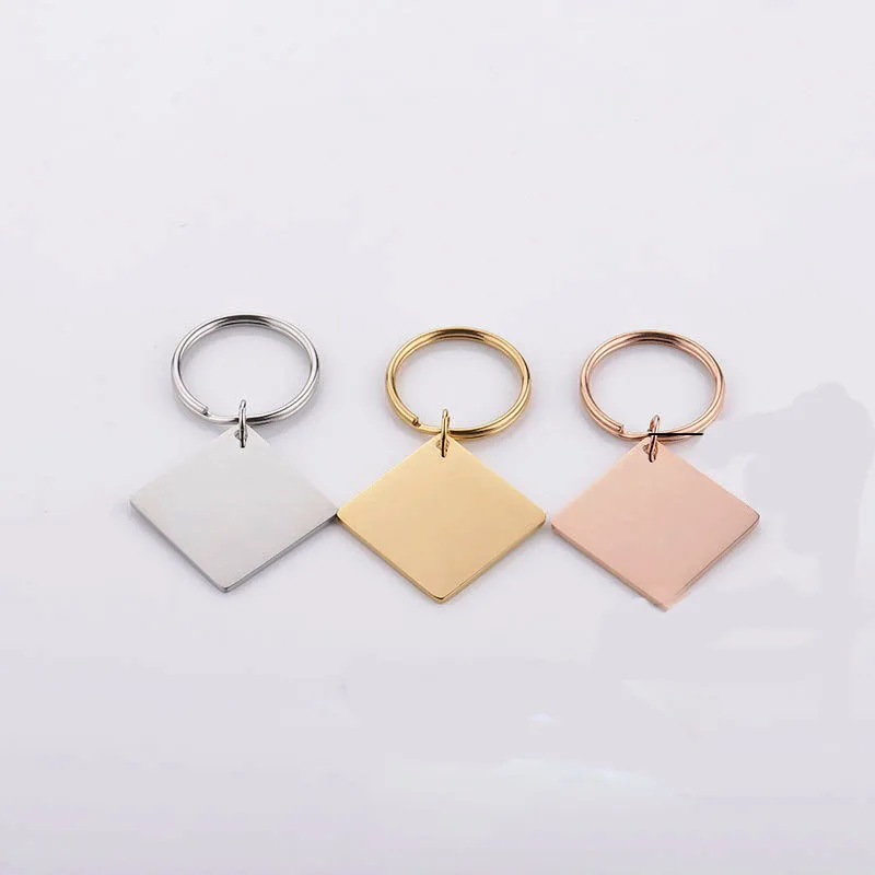 

Stainless Steel Square Strip Tag Key Chain Pendant Blank keychain Mirror Polished Key Ring