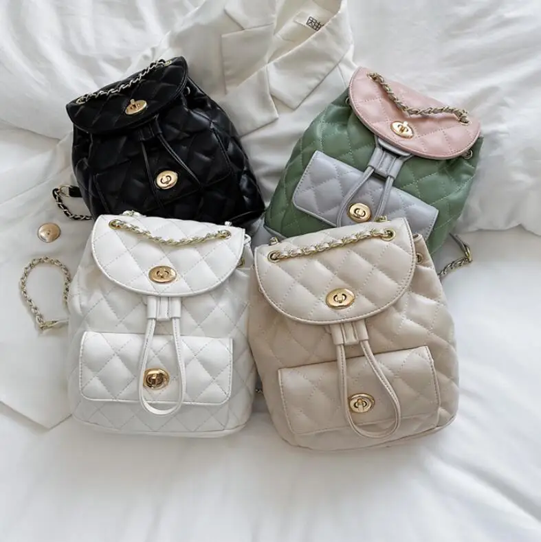 

School Backpacks 2021 New High-quality PU Leather Women's Designer Chain Shoulder bag High capacity Travel Books Rucksack