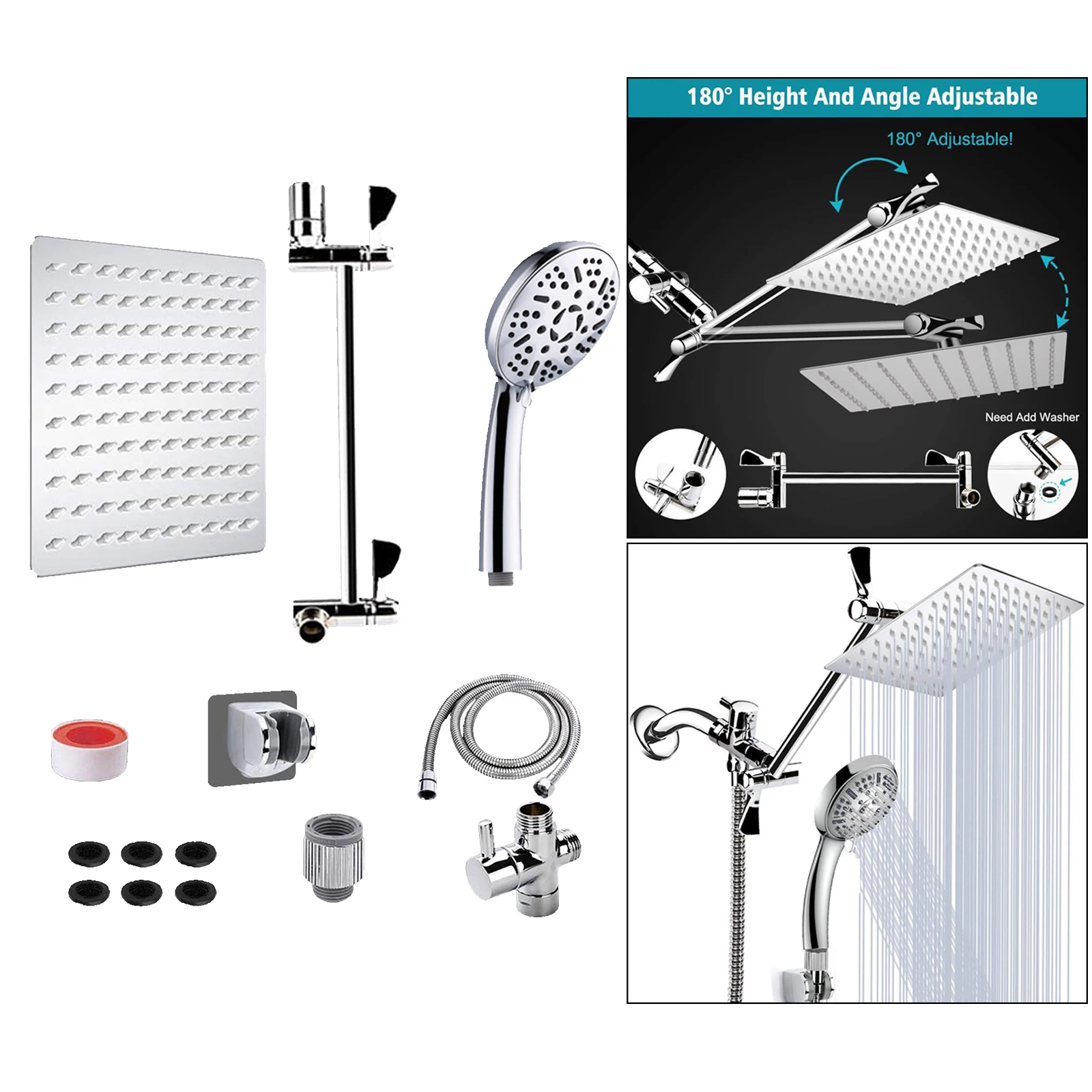 

High Pressure Rainfall & Stainless Steel Hose 9 Setting Rain Shower Head