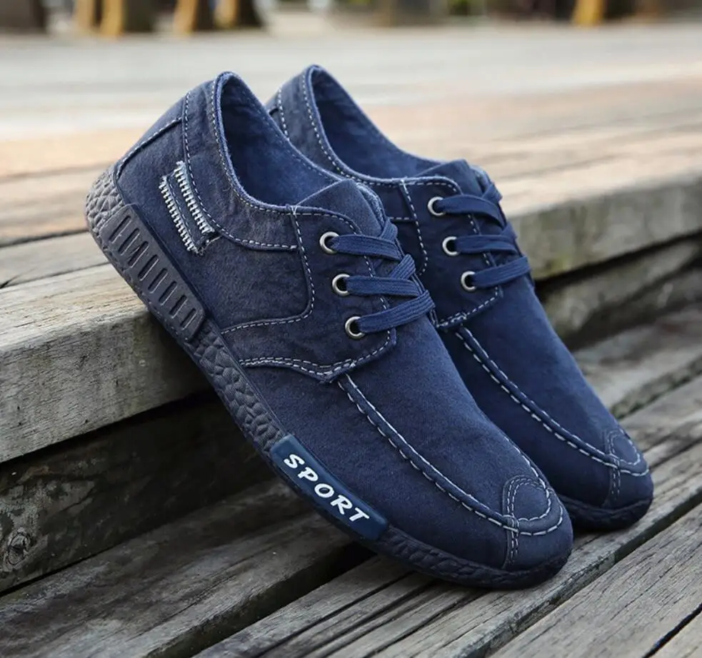 Мужская дышащая повседневная обувь; zapatillas hombre; Джинсовая парусиновая обувь; Модные слипоны на плоской подошве; лоферы; espadrilles; мужская обувь на мягкой подошве; sneakr - Цвет: blue