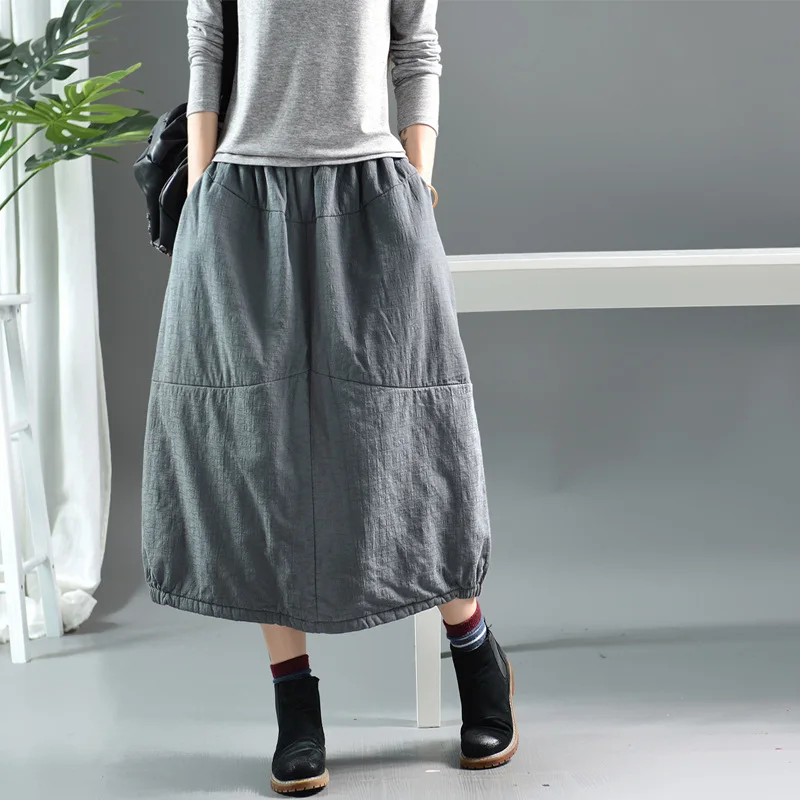 Осенне зимняя юбка Женская Ретро эластичная талия свободная прошитая 2019 Новая