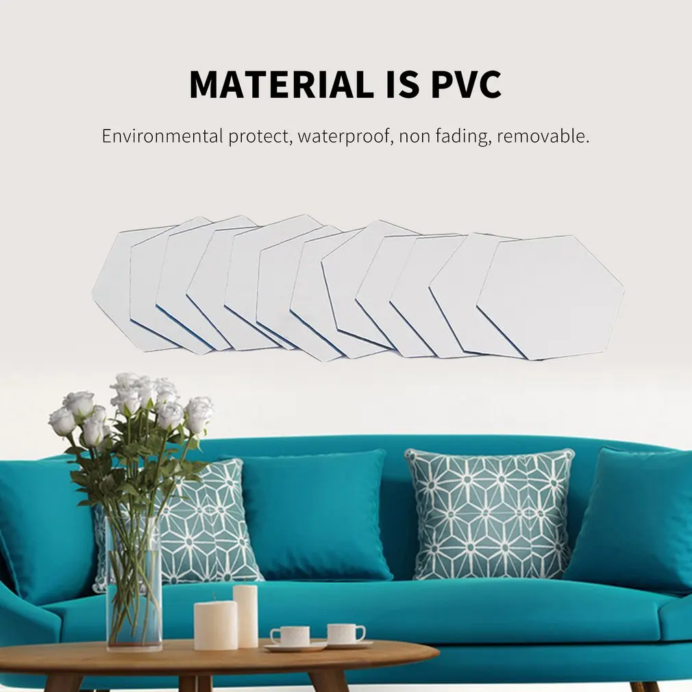 Наклейки зеркальные самоклеящиеся, шестигранные, 80x70x40 мм, 12 шт.