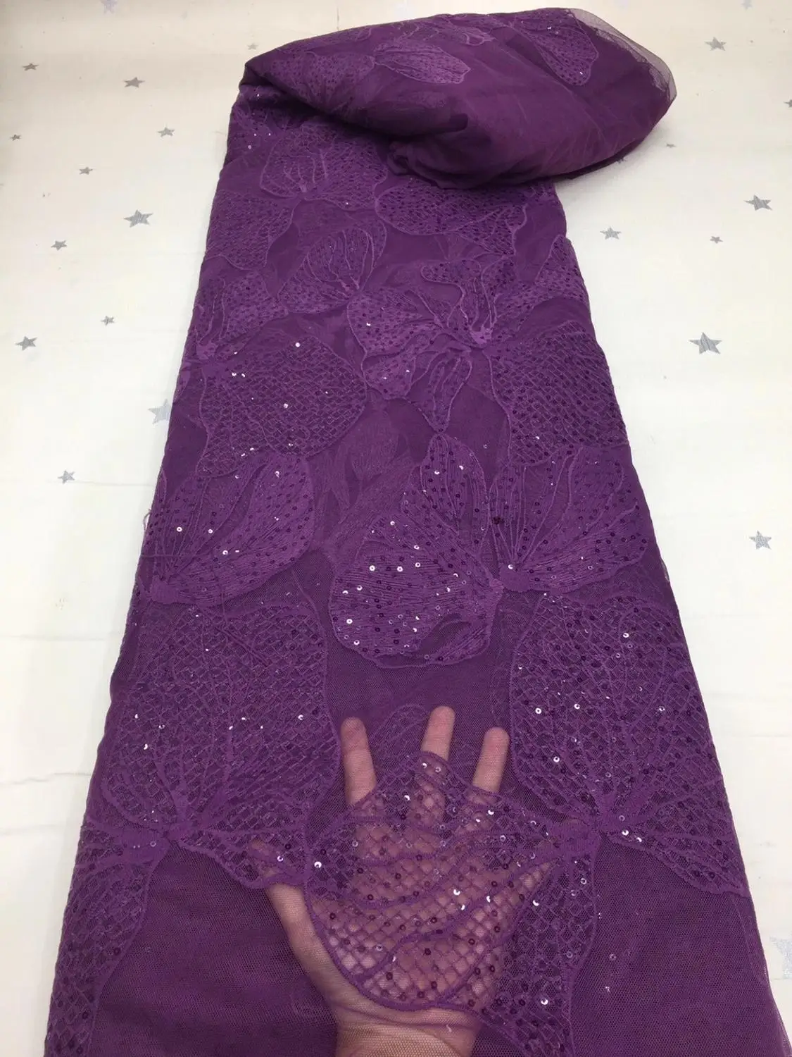 

2020 Latest Nigerian Sequins Laces Fabrics High Quality Tulle African Laces Fabric blue French Net Lace Materia Wedding DressX10