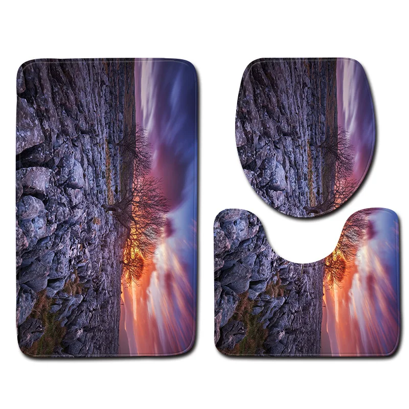 

Zeegle Landscape Printed 3pcs/set Bath Mat Set Anti-slip Bathroom Floor Mats Toilet Rugs Flannel Bathroom Mat Set Bath Rug Set