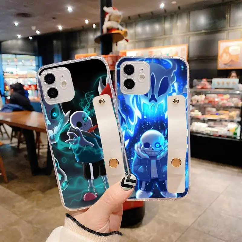 

undertale papyrus sans doggo Phone Case Wrist Strap For iPhone 7 8 11 12 X XS XR MINI Pro Max Plus Hand Band Transparent Clear