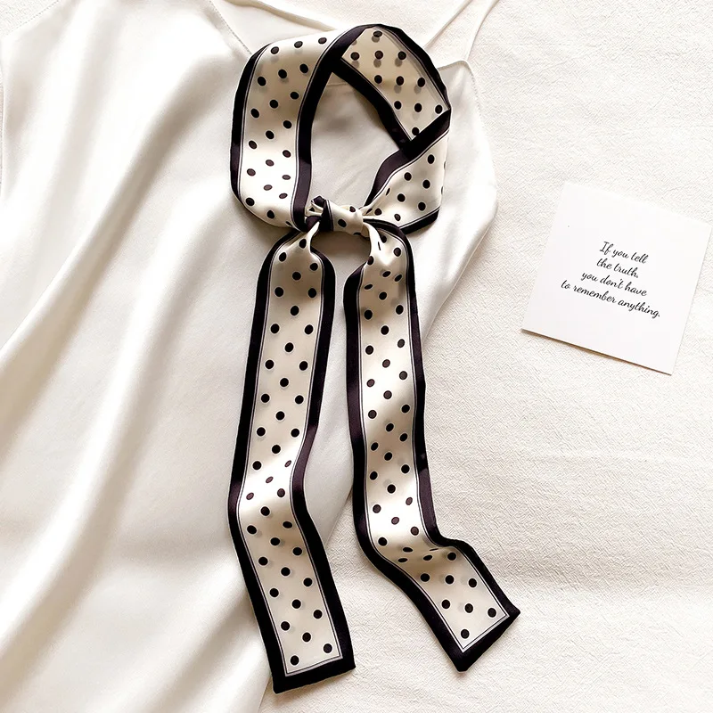 

Fashion Women's Silk Hair Scarf Bandanas Lady Polka Dot Long Hair Ribbon Bag Skinny Scarves Design Wrist Towel Foulard Headband