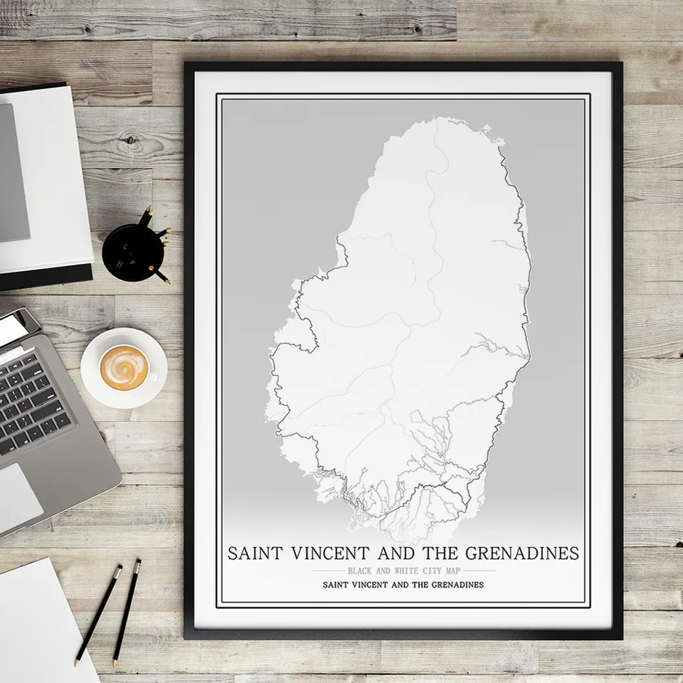 Абстрактная Картина на холсте Сент-Винсент и Гренадины черно-белая Настенная