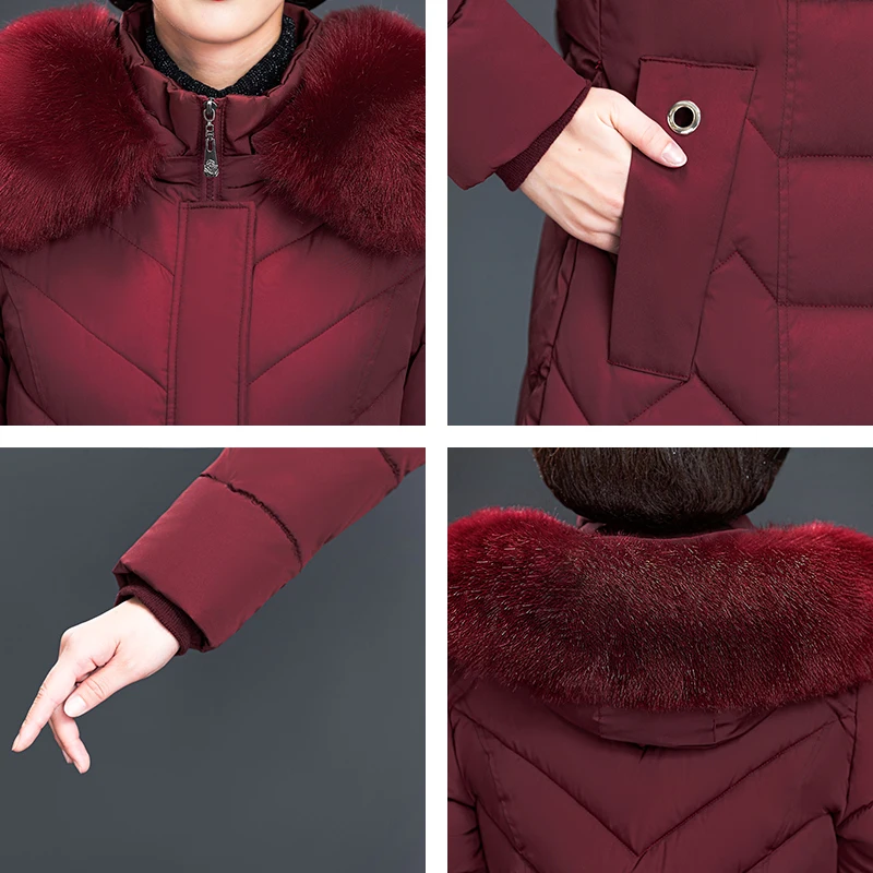 

Thick X-long Parkas Woman Hooded Slim Office Ladies Winter Jacket Women Solid With Fur Collar Cotton Padded Thick Coat Ladies