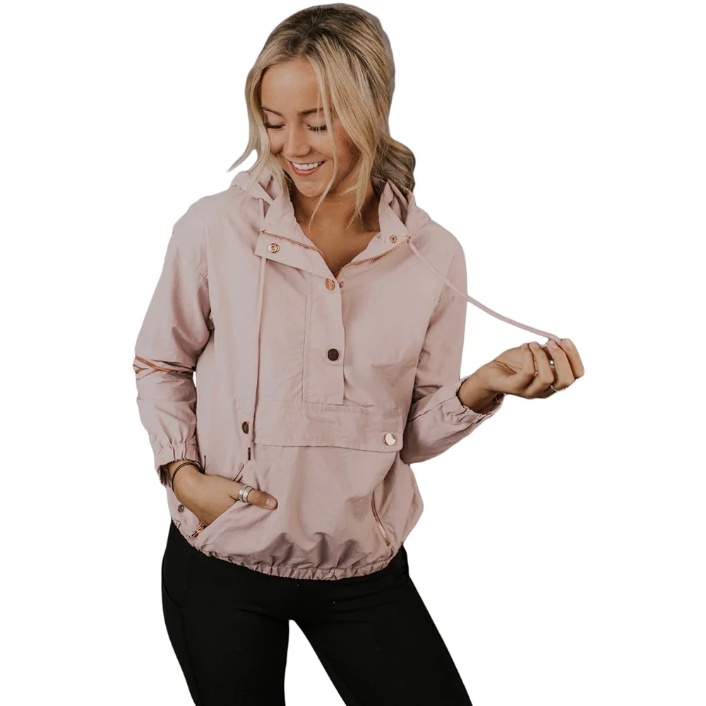 

Autumn and winter hooded Pullover warm Outdoor Jacket Women's loose half zipper hiking jacket 85345