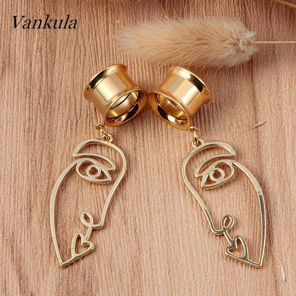 Vankula 18 шт. Заглушки для ушей в форме лица и туннели из нержавеющей стали с