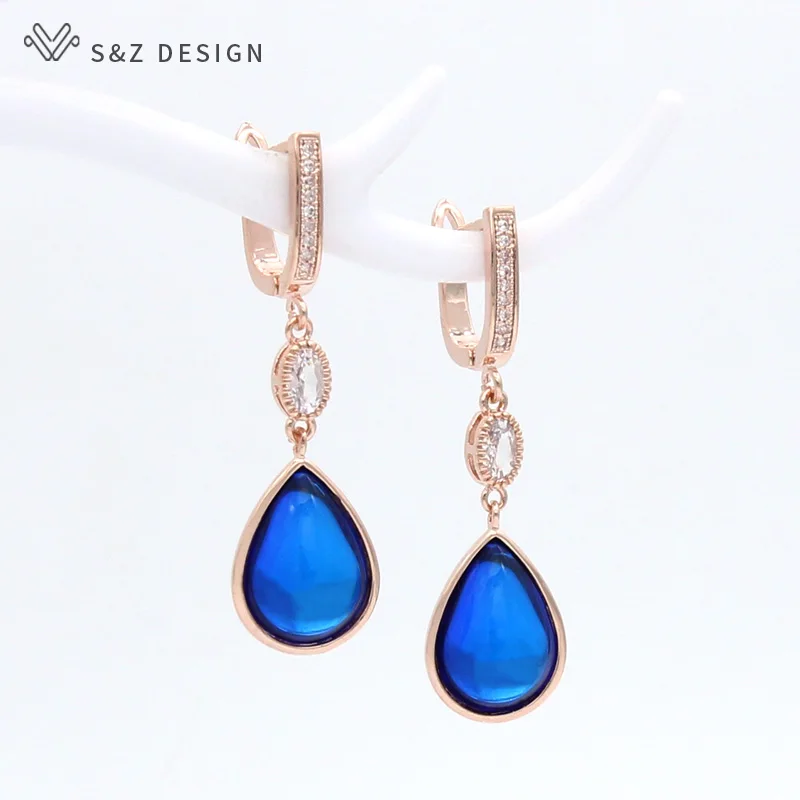 S&ampZ разрабатывает новые модные кристаллические капли воды висят серьги 585