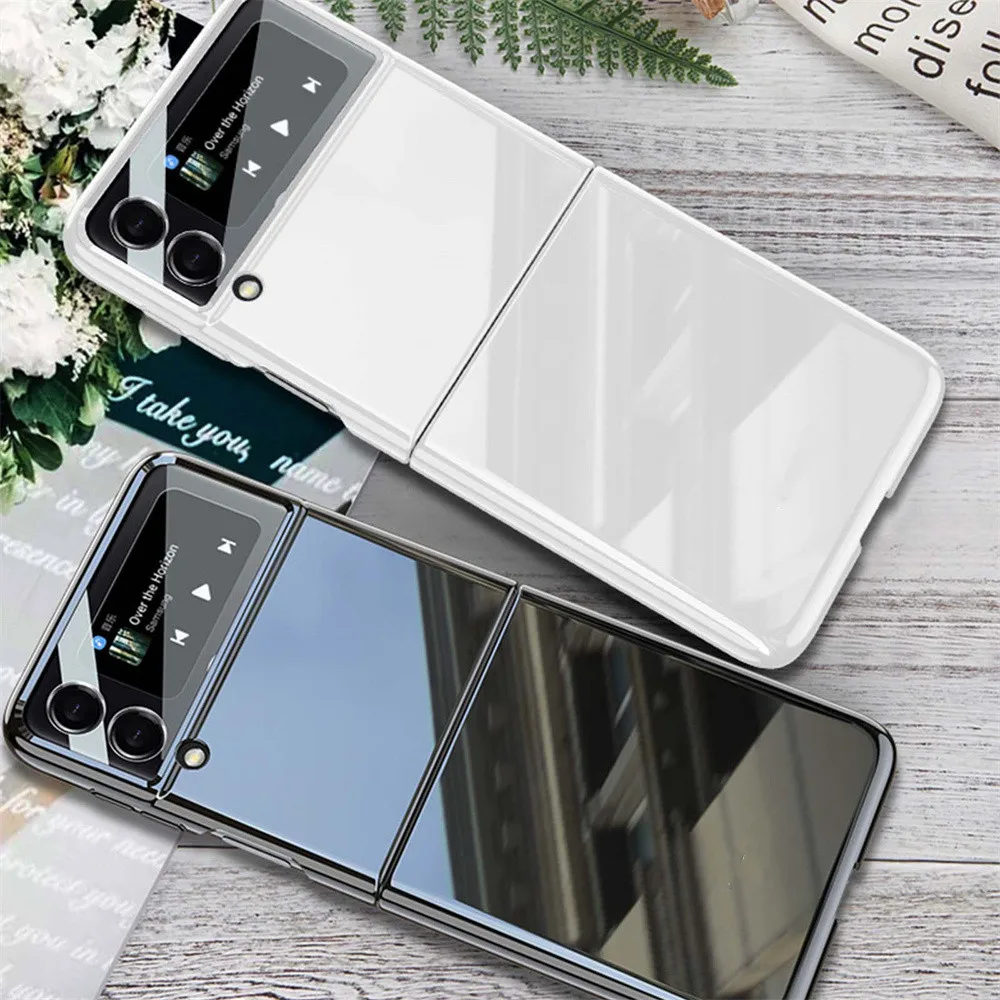 luxury pearl white phone case for samsung z flip 3 5g 4g chain cover ultra thin porcelain hard z flip 3 phone protector free global shipping