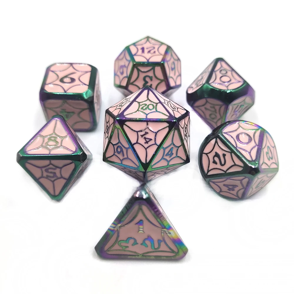 7 шт./компл. набор розовых металлических полигедральных игральных костей D4 D6 D8 D10