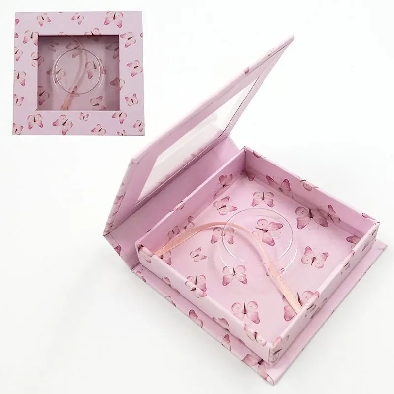 

Lash Square Boxes Packaging Custom Eyelash Packaging Butterfly Print Pink Box With Logo Private Name Lashe Packaging Case Vendor