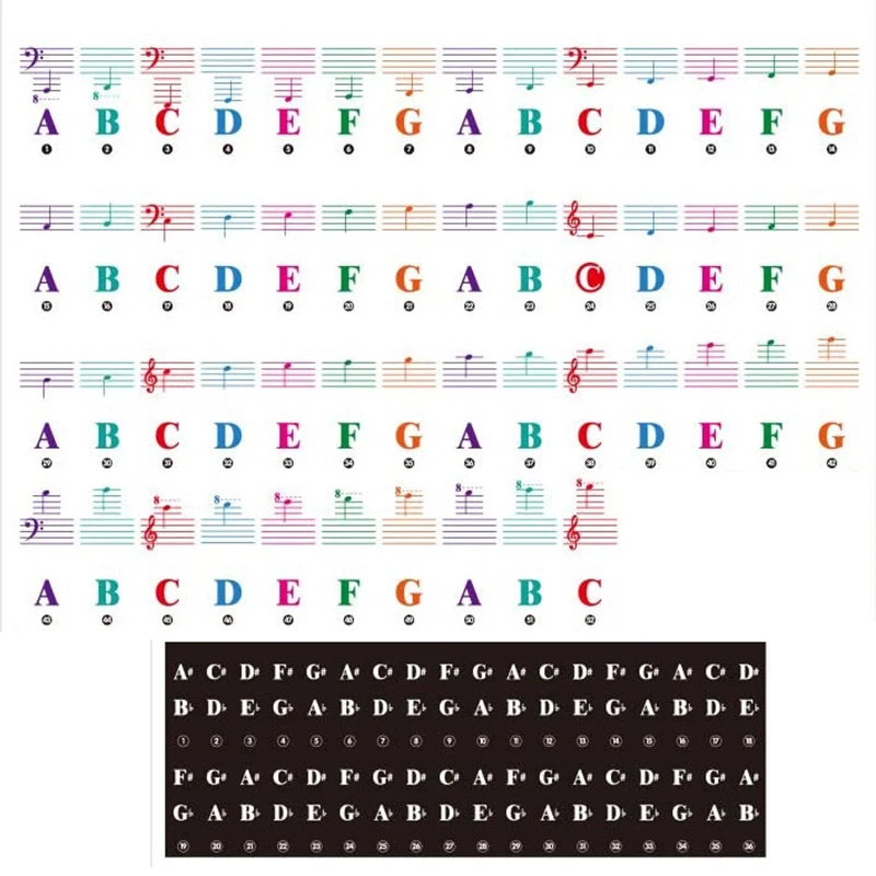 

Цветные наклейки на клавиатуру пианино для 88/61/54/49/37 клавиш, многоцветные, съемные буквы искусства для детского обучения пианино