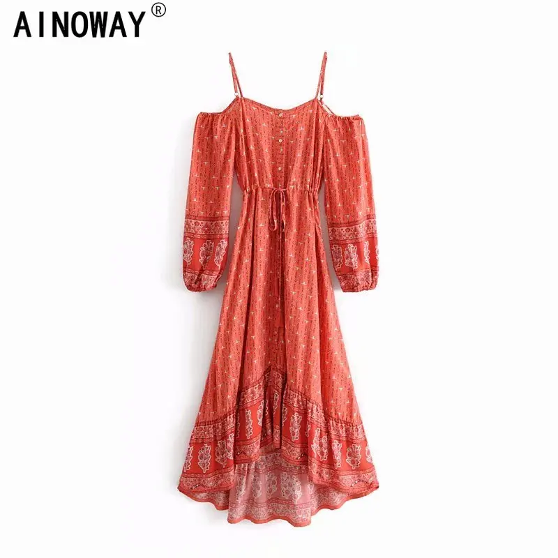 Женское платье в богемном стиле винтажное пляжное макси из вискозы бохо с