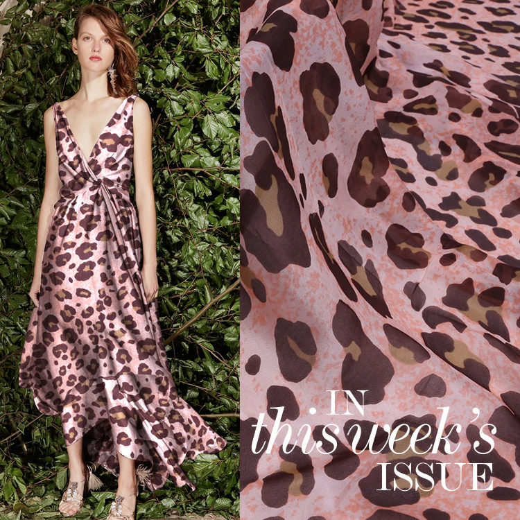 

Leopard wide silk chiffon fabric is thin and elegant, summer mulberry silk chiffon dress show fabric