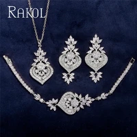 rakol exclusive white color cubic zirconia chandelier necklace earring bracelet dubai jewelry sets for women party