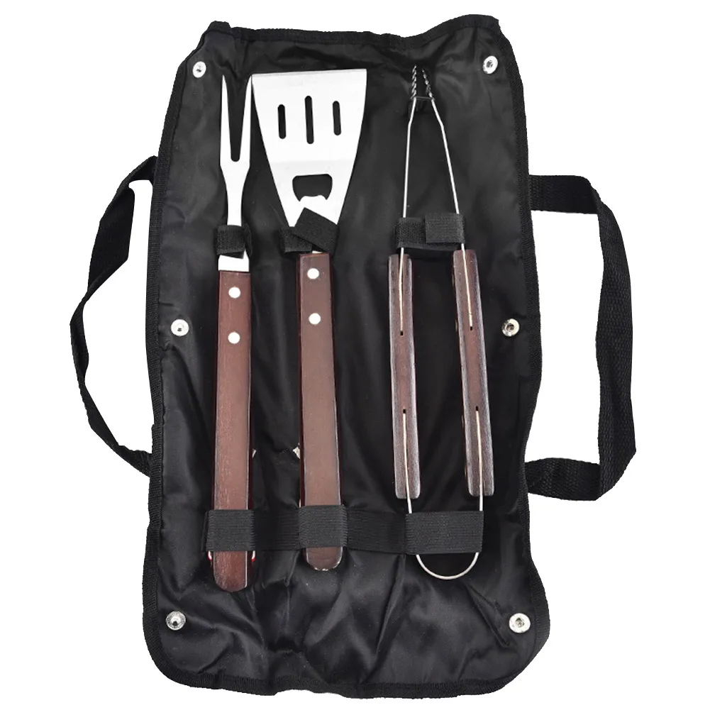

3Pcs/set Stainless Steel BBQ Clip Fork Shovel With Bag Porable Utensil Wooden Handle Fork Shovel Outdoor Barbecue Picnic Tools