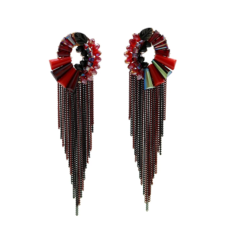 Модные яркие серьги с кристаллами и бисером 2020 длинные серьги-кисточки