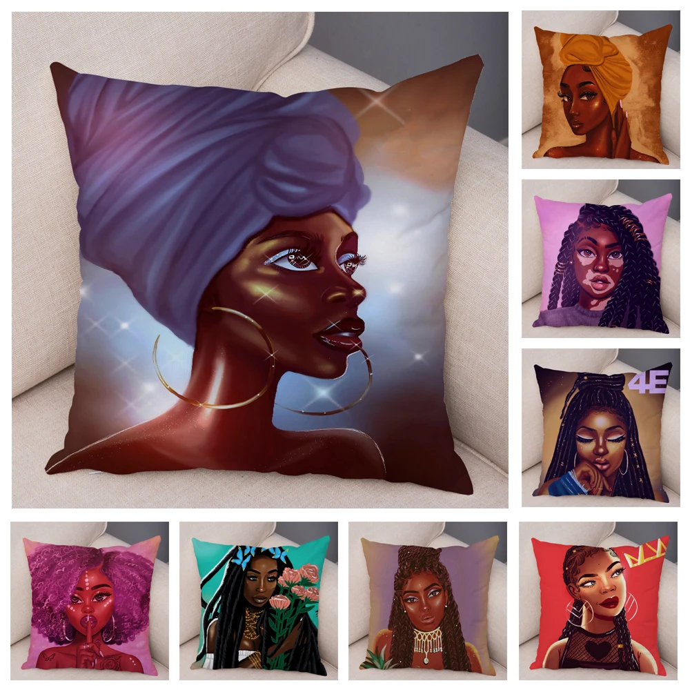 Красивая африканская девушка Черная Женская Наволочка на подушку короткий