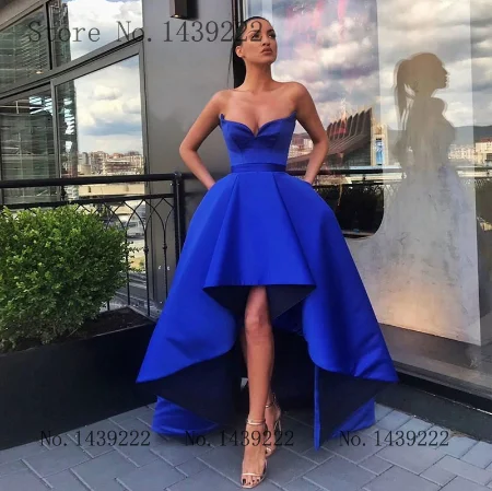 

Royal Blue High Low Evening Dresses Sweetheart Saudi Arabic Special Occasion Robe De Soiree Formal Prom Muslim Custom Made