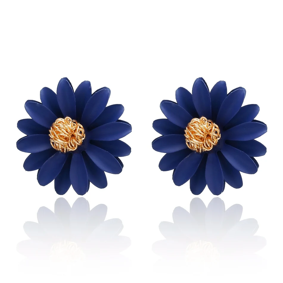 DARK BLUE Женские трендовые серьги в виде цветка, подходящие по размеру, корейские серьги-гвоздики с подвеской, Женские Ювелирные изделия LX070 - Окраска металла: DARK BLUE