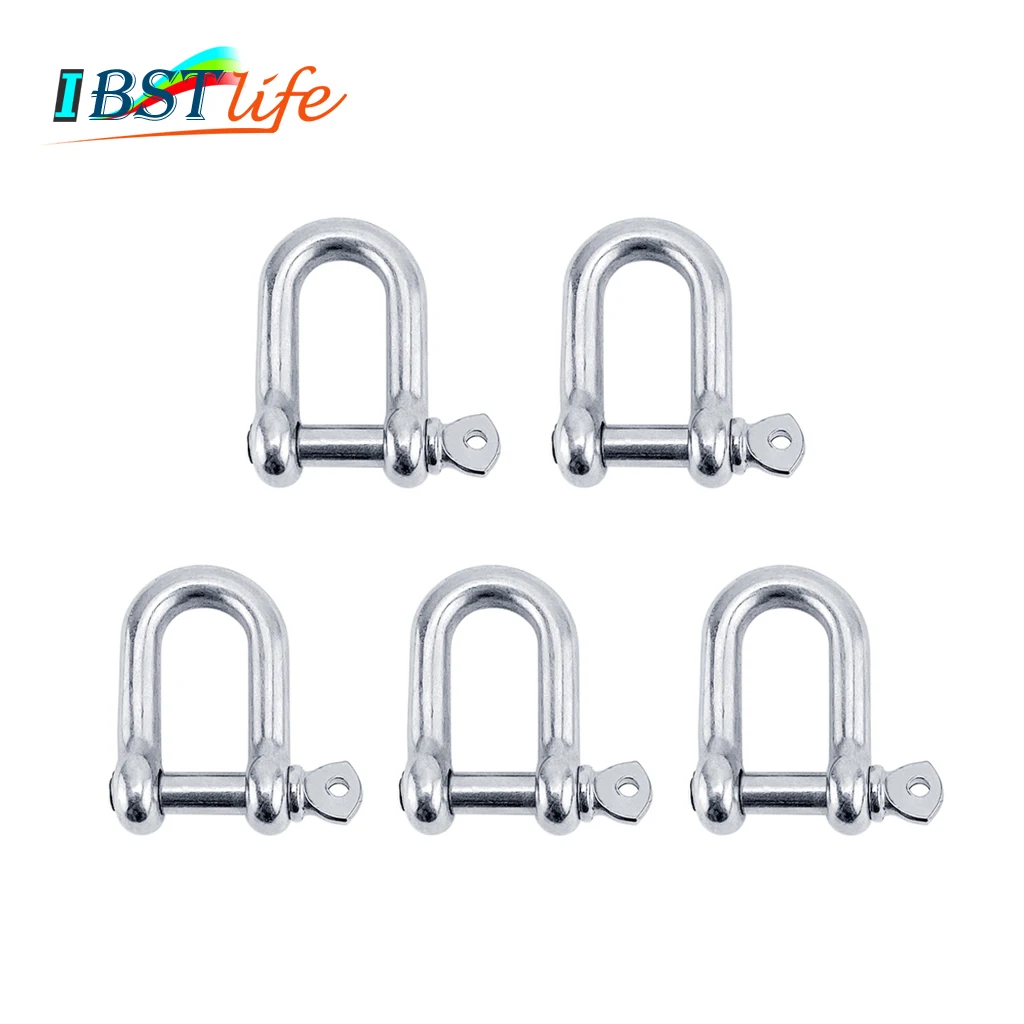 

5X Stainless Steel 316 Staples Carabiner D Bow Shackle Clasp For Key Ring Keychain Hook Screw Joint Connector Buckle Boat Marine