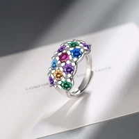 womens fashion flower multicolor crystal wedding rings statement big finger ring jewelry female hand band accessories gifts